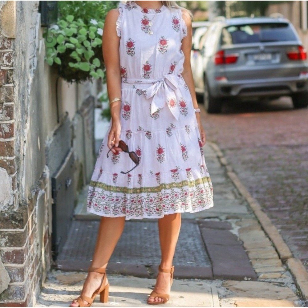ROLLER‎ RABBIT Valley Floral Naoki Belted Midi Dress Cotton Sz XS